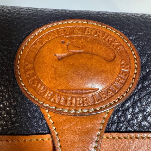 VTG Dooney & Bourke All-Weather Leather Square Surrey Crossbody Navy Brown Bag - Picture 8 of 16